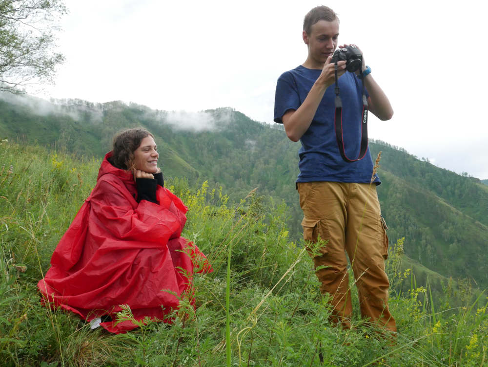 Linda and Valentin on a hike in Chemal